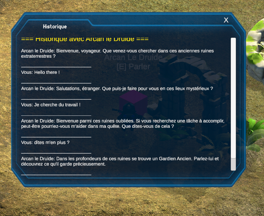 Historique des dialogues IA précédents