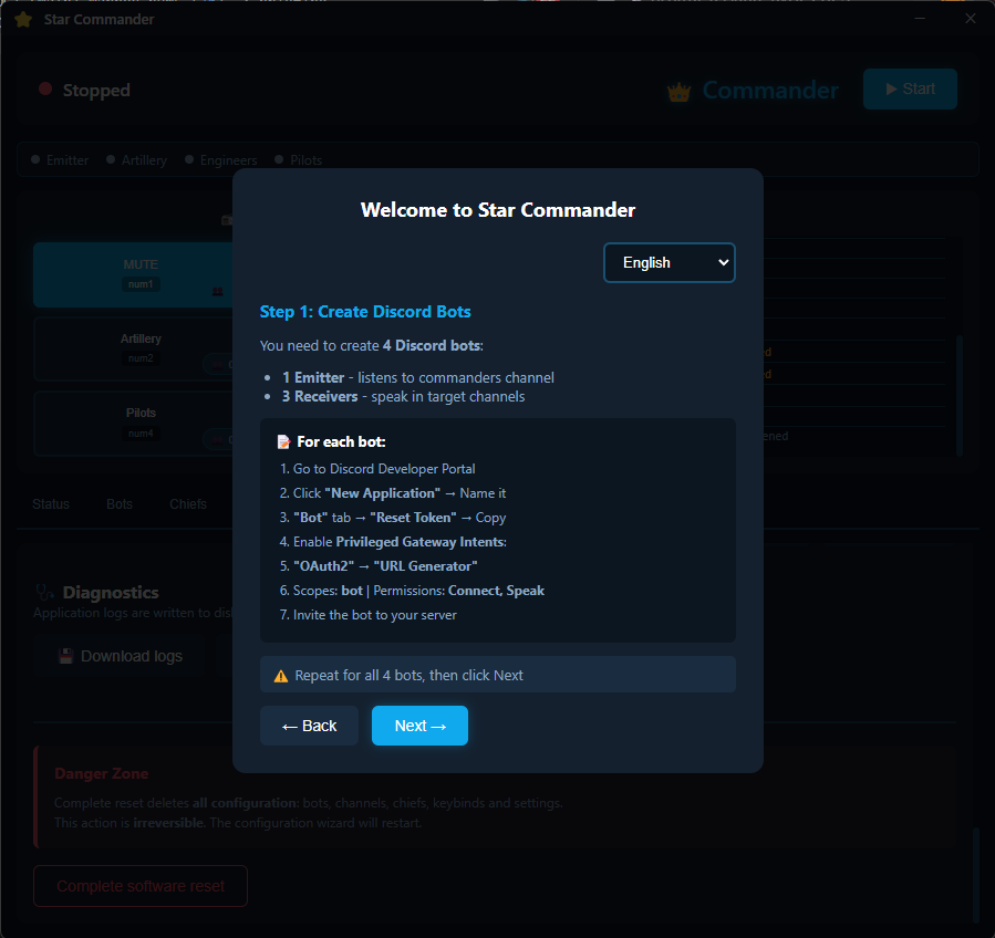 Assistant de configuration des bots Discord